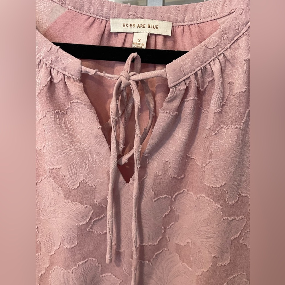 Skies Are Blue small blouse lantern sleeve relaxed frill floral tie neck - Picture 11 of 12